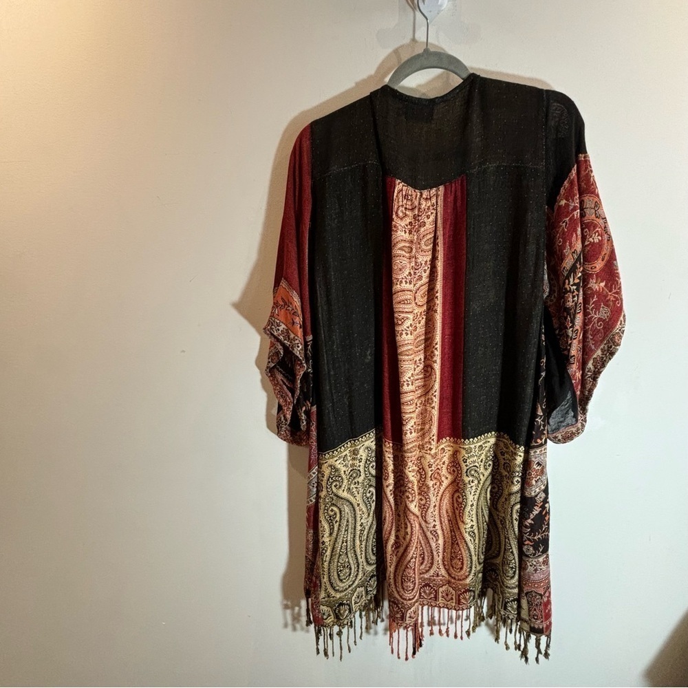 AVANI DEL AMOUR Sz  M/L Bohemian Unlined Colourful Fringed Open Front Kimono - Picture 7 of 8